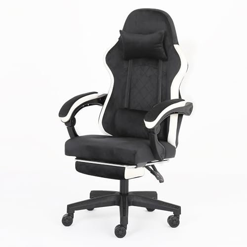 ADOV Silla Gaming Ergonómica con Reposapiés, Silla Gamer 90°-140° Reclinable de Franela para Adultos y Niños, Silla Escritorio con Respaldo Alto, Reposacabezas y Soporte Lumbar (Negra)