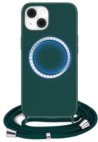 FOQENCCI Magnetic for iPhone 13 iPhone 14 Case with Strap | Compatible with MagSafe,Silicone Shockproof Phone Cover with Adjustable Neck Cord Lanyard