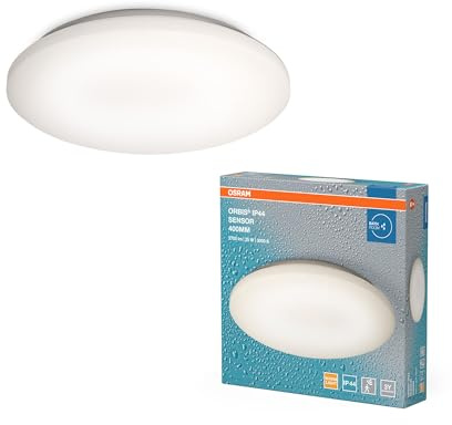 OSRAM Orbis Sensor-Deckenleuchte Wandleuchte 400mm, spritzwassergeschützte Anbauleuchte in Weiß aus Aluminium, IP44-Schutz, für Bad, Gänge und Flure