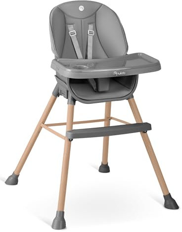 Nukido Hochstuhl Baby Kinderhochstuhl Verstellbar mit abnehmbarem Tablett ab 6 Monaten bis 15 kg Grau Tilo