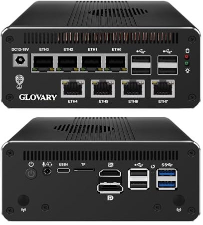Glovary 14th Gen Micro Firewall Appliance Ultra 7 155H (16C/22T), 8 x i226V 2.5GbE LAN AI Mini router, OPNsense Hardware, DDR5 64GB RAM 2TB SSD, USB-C 40Gbps