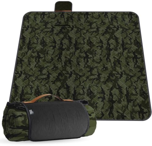 PERLETTI Picknickdecke Wasserdicht Faltbar Groß 200x200 - Outdoor Camping Decke mit Tragegurt - Stranddecke Strandmatte Washbar für Strand Park Festival Picknick (Tarnung, 200x200 cm)