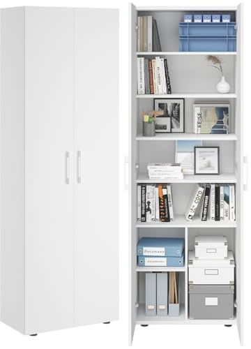 Bellamio Apol Aktenschrank 60 cm breit, Weiß, 8 Fächer, Doppeltüren, Holz | Hochschrank, Mehrzweckschrank, Aufbewahrungsschrank, Büroschrank, Flurschrank, Allzweckschrank, Schuhschrank, Stauraumschrank