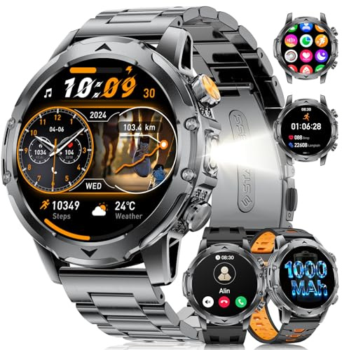 LIGE Smartwatch Herren-1000mAh Akku/1.53 HD Großes Display, Fitnessuhr mit Telefonfunktion,Herzfrequenz Schlafmonitor SpO2,123 Sportmodi, 3 Armbändern, IP68 Wasserdicht Fitnessuhr für Android iOS