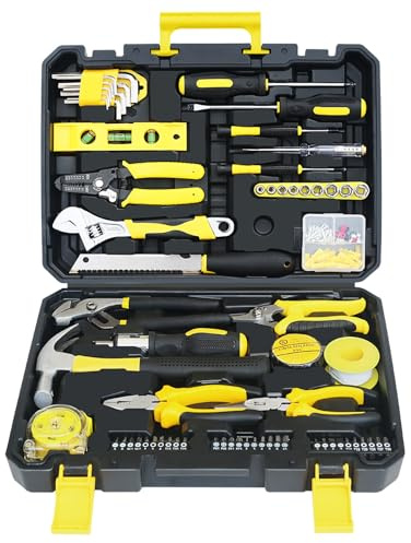 110Pcs Home Tool Kit Set with Storage Toolbox, All Purpose Hand Tools with Socket Wrench Set & Screwdrivers & Pliers, General Household Toolbox for Home Repair, Car Maintenance & DIY Projects