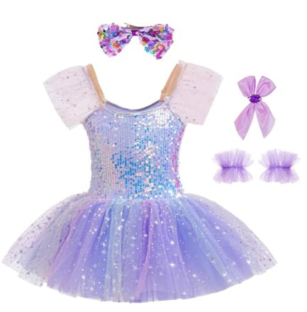 Lito Angels Robe Tutu Ballerine à Sequins Fille, Rose/Violet, 2-12 ans | Corsage à sequins, bretelles réglables, volants, tutu étoilé multicouche, anniversaire, fête et déguisement princesse