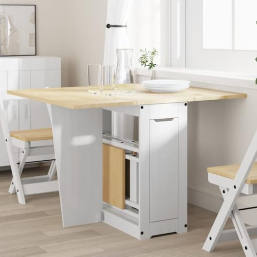 THOYTOUI Moderner & Vielseitiger Esstisch Massivholz Kiefer Weiß - Ausziehbarer Klapptisch und Arbeitstisch (Butterfly-Design) für Gemütliche Abende im Esszimmer