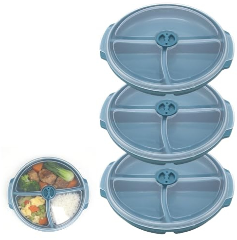 Lot de 3 Assiettes à Micro-ondes avec Couvercle, Boîtes De Conservation Pour Micro-Ondes, Boîte de Conservation pour Chauffer et Congeler, Sans BPA, Réutilisable, 25 x 23 x 4 cm