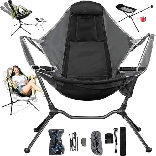 JIANMINZHOU Outdoor Folding Rocking Camping Chair Hammock Swing Recliner Adjustable Back With Storage Bag Heavy(Grey)
