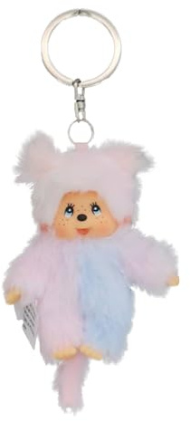 Sekiguchi 243952 - Monchhichi Original pour Fille « Tie Dye » en Porte-clés, Peluche Rose et Bleue, Porte-clés en Peluche d'environ 10 cm