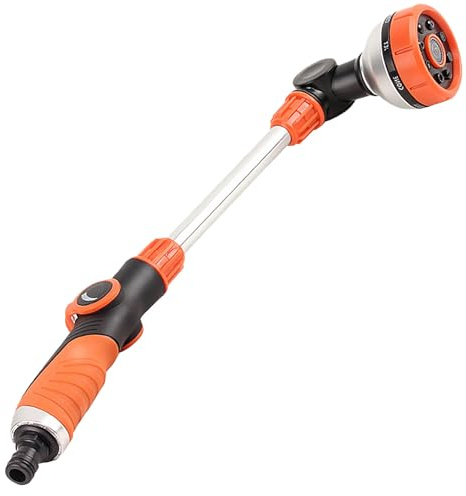 Forhandy Bâton d'arrosage long 47 cm, tige d'arrosage avec tête pivotante à 180°, 8 pulvérisations, douchette de jardin avec commande à une main, douchette de jardin longue pour plantes suspendues