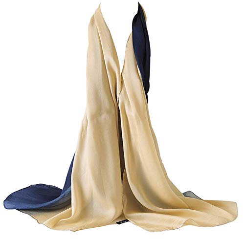 Bellonesc Damen Seidenschal 100% Seide Lange Leichte Sonnenschutz Tücher 35* 71 Apricot-blau