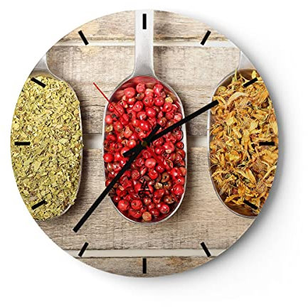 Modern Wanduhr Samen Kräuter Gewürze Gewürze 30x30cm Rund Klein Wand Uhr Glas Analog Zimmeruhren Küche Büro Wohnzimmer Glasuhr Wall Clock Dekoration Design Wanddekoration Küchenuhr C3AR30x30-2474