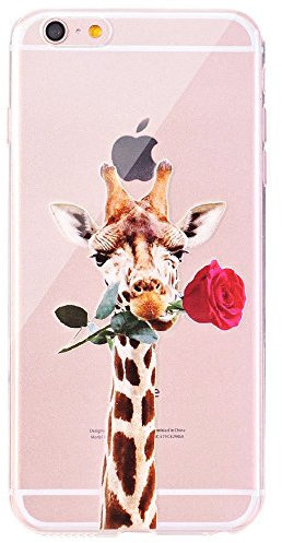 CrazyLemon pour iPhone 6 Plus 6S Plus Coque, Transparente TPU Souple Silicone Bumper Scratch Résistant Creative Coloré Motif de Protection Coque pour iPhone 6 Plus / 6s Plus 5,5 - Girafe Manger Rose