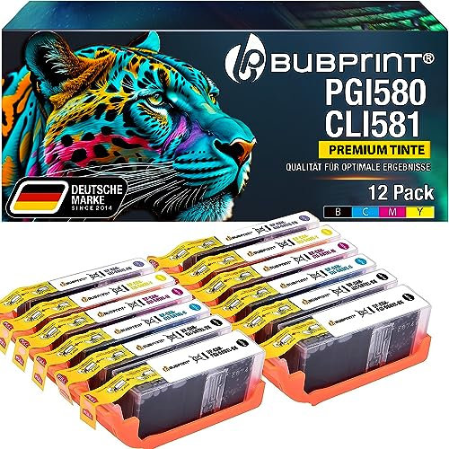 Bubprint 12 Druckerpatronen kompatibel als Ersatz für Canon PGI-580 CLI-581 XL Pixma TS8100 TS8150 TS8151 TS8152 TS8200 TS8250 TS8251 TS8252 TS8350 TS8351 TS8352 TS 9120 9150 9155 mit Fotoblau