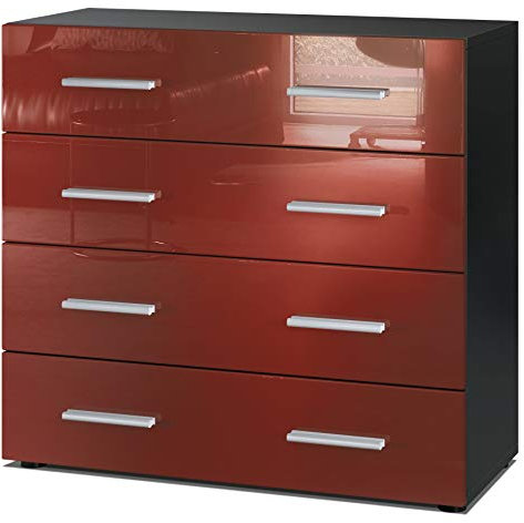 Vladon Sideboard Pavos, Kommode mit 4 Schubladen, Schwarz matt/Bordeaux Hochglanz (76 x 72 x 35 cm)
