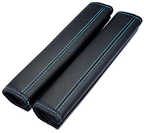 L&P Car Design GmbH 2 Stück Gurtschoner Gurtpolster Schulterpolster echtes Leder Echtleder Schulterschoner Schoner Polster Gurt Schulter (2 Stück Schwarz mit türkiser Naht)