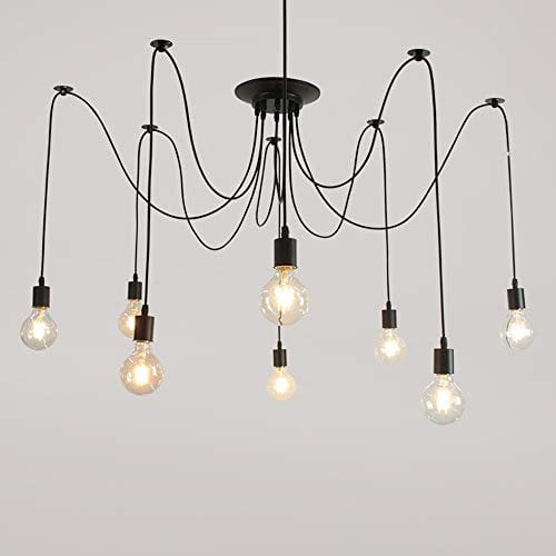 iDEGU DIY Pendelleuchte 8-flammig Hängelampe mit 150cm Kabel Retro Spinne-Stil Kronleuchter E27 Fassung Kreativ Vintage Schwarz Deckenleuchte Hängeleuchte Wohnzimmer,Restaurant,Stab,Café (8 Köpfe)