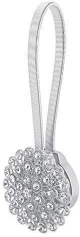 Magnetischer Vorhang-Raffhalter, verstellbares Federseil aus glänzender Strass-Gardinenhalterung für Fast alle Arten von Vorhängen(Silber)