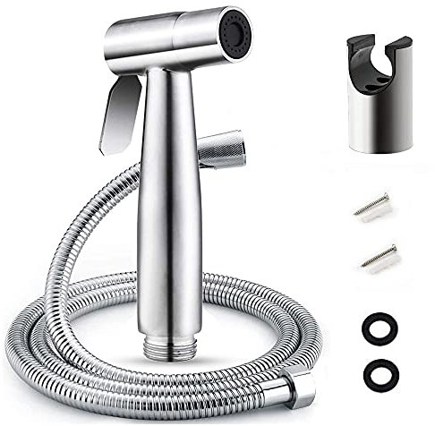 Kit bidet avec douchette à main, tuyau et support mural en acier inoxydable avec 2 joints pour WC, pommeau de douche, lavabo.