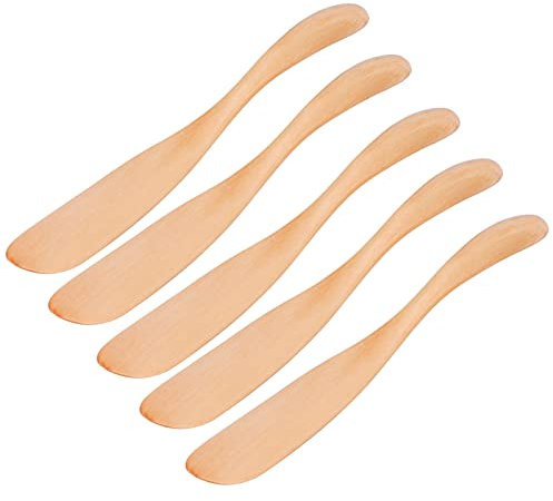 5Pcs Wooden Butter Knife, Natural Wooden Butter Bagels Cheese Knife Jelly Spreader Condiment Knives Sandwich Spreader, 6.5inch