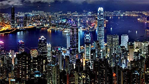 1000 Pieces Jigsaw Puzzles,Hong Kong Night View, For Kids And Adults, Wooden Personalised Assembling Jigsaw Fun Game, 75X50Cm