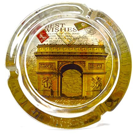 Arc de triomphe, Paris France, français, tour Eiffel, cendrier en verre (10 cm x 10 cm) collecteur de cendres en verre classique rétro. décoration forte. fumeurs