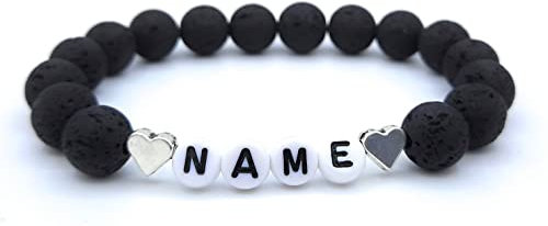 Armband mit Name aus natürlichen Lavaperlen - individuell für Dich handgefertigt - Freundschaftsarmband Partnerarmband mit Buchstabenperlen (Herzperle Silber)