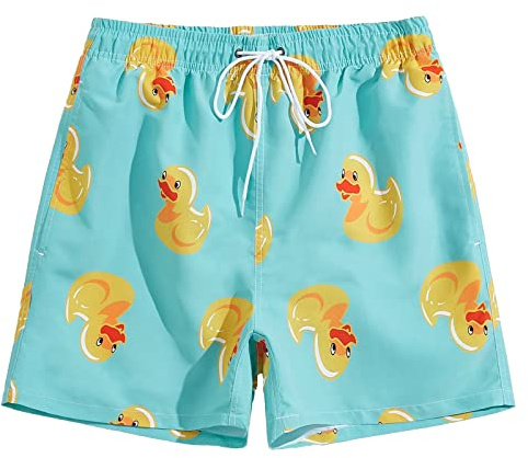 SUNDAY ROSE Short de bain pour homme - Séchage rapide - Short de bain décontracté - Short de bain d'été pour homme - Short de surf avec poches et doublure en maille, Canard à fond bleu, L
