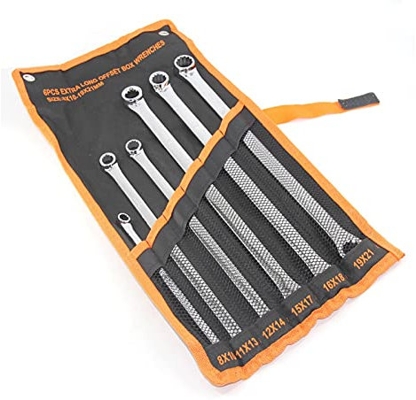 MKLHAVB Ratchet wrench set 6 Pcs Extra Long Double Ring Box End Spanner Aviation Wrench Set Strong Power Less Effort Metric 8mm-21mm