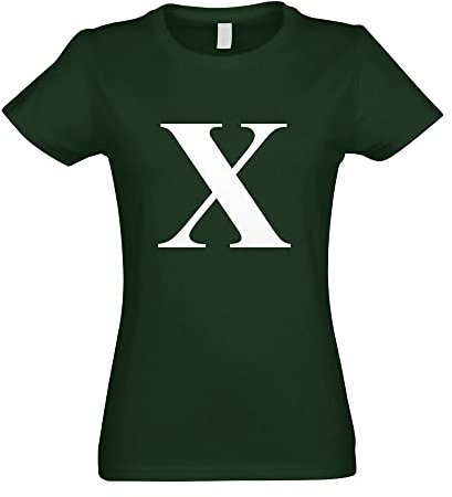 T-Shirt - Lettre X - Alphabet - Femme - Bouteille Verte - M - imprimé avec Motif - été - Chemise Amusante - Sport - Loisirs
