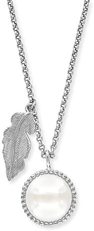 Engelsrufer Damen Halskette aus Sterling Silber mit Feder und Muschelkernperlen Anhänger - Karabinerverschluss - in drei Längen verstellbar - nickelfrei- Länge: 50 cm