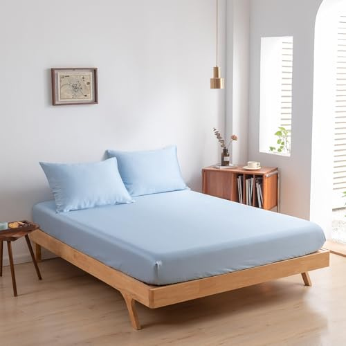 Boomba Bamboo Spannbetttuch für Matratzen bis 35 cm - 200x220 cm - Sky Blue - 100% Bio Bambus - 400 TC - Hypoallergen