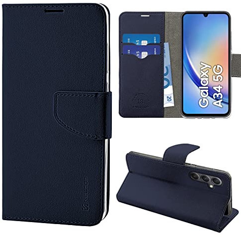 N NEWTOP Cover Compatibile con Samsung Galaxy A34 5G, HQ Lateral Custodia Libro Flip Chiusura Magnetica Portafoglio Simil Pelle Stand Protezione Completa Case TPU Anti Urto (Blu)