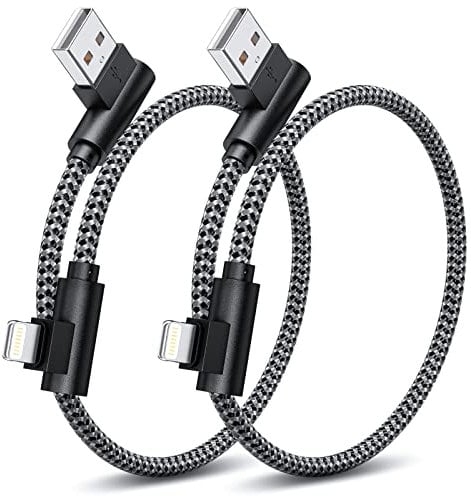 Osecet iPhone Charger 1ft 90 Degree 2 Pack MFi Certified Elbow Short Lightning Cable Right Angle Fast Charging Cord for iPhone 14 13 12 11 Pro X XS XR 8 Plus 7 6 5 (Black Grey,1 Foot)