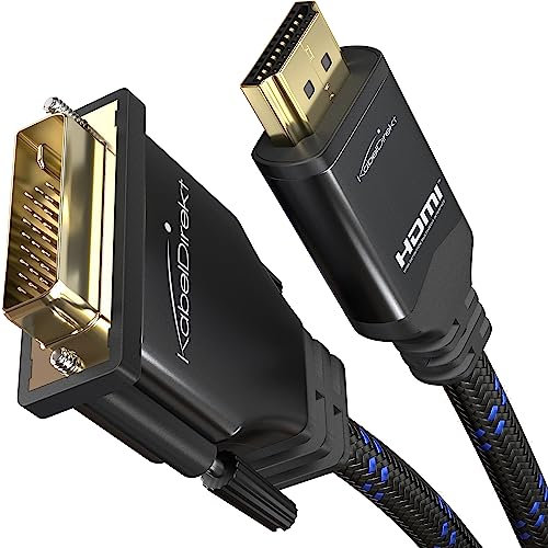 KabelDirekt – Câble Adaptateur HDMI vers DVI – 1m – Contre interférences Signal A.I.S. (Cable Moniteur bidirectionnel DVI-D 24+1, connecte Dispositif HDMI à Moniteur DVI, Full HD/1080p, tressé)