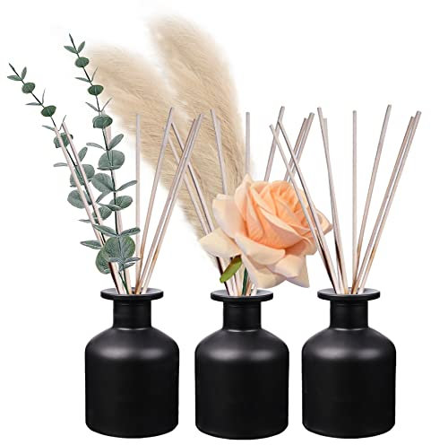 HOSSIAN Verre diffuseur bouteille noir - vide roseau diffuseur bouteille avec autocollant Set de 3 pièces 150 ml accessoires de parfum pour DIY remplacement roseau diffuseur