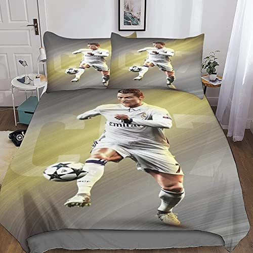Zbeiba Bettwäsche 135x200 Ranelda Bettwäsche Set, Erwachsene Kinder Bettbezug, 3D Fußball Star Bettwäsche Set Mit Reißverschluss Und Kissenbezug(A2,135x200cm+2x50x75cm)