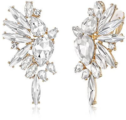 EVER FAITH Flügel Kristall Ohrclips Mode Statement Ohrringe Art Deco bunte Marquise Tropfen Braut baumeln Clip-on für Damen Klar Gold-Ton