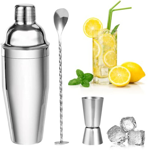 CEWROM Shaker Cocktail, 3 Pièces Shaker à Cocktail Set, Cocktail Shaker 750ML en Acier Inoxydable, Cadeau de Fête des Pères, Professionnel Cocktail Kit pour Bar, Soirée, Cadeau pour Papa Homme