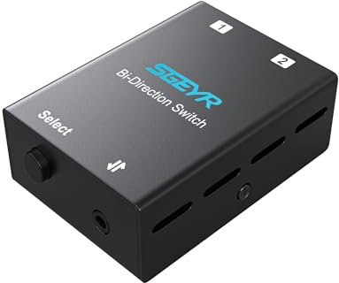 SGEYR 3,5-mm-Jack-Audio-Switch 2(1)-In-1(2)-Out mit 3,5-mm-Audiokabel, Audio Splitter Stereo-Audio-Umschalter, Audio Selector Schalter Sound Verteiler für Phone-Lautsprecher, Kopfhörer und PC