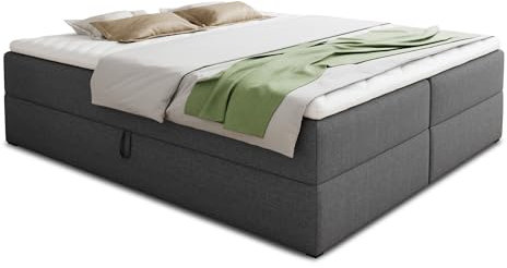 Boxspringbett Base mit 2 Bettkästen - Doppelbett mit Bonell-Matratze und Topper, Polsterbett, Freistehendes Bett, Bettgestell, Schlafzimmer (Graphit (Inari 94), 180 x 200 cm)
