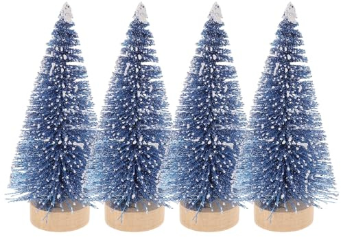 BESPORTBLE Mini Christmas Trees Decorations 4pcs Artificial Christmas Sisal Tree Snowy Bottle Brush Trees for Christmas Decor Christmas Party Home Table Craft Decorations