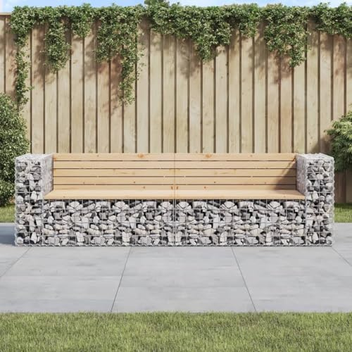 ARKEM Gabion Wall Mesh Wire Stone Basket Galvanised Iron Stone Basket Outdoor Spiral Planter Retaining Wall,Garden Bench Gabion Design 244x71x65.5 cm Solid Wood Pine