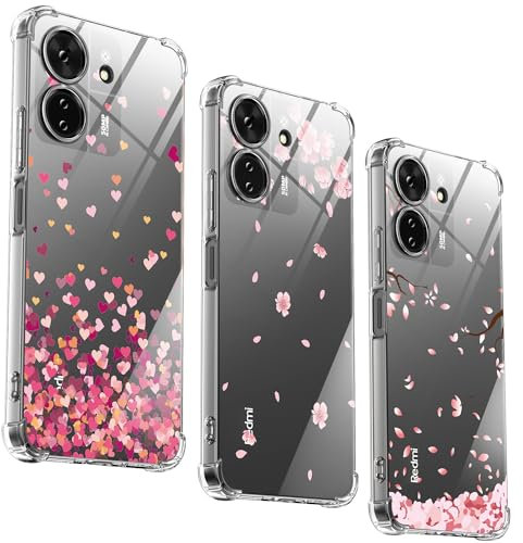 KJYLPO 3X Coque pour Xiaomi Redmi 13C,Antichoc Souple Transparent Silicone TPU et Ultra Fine Protection Étui Coque Compatible avec pour Xiaomi Redmi 13C/Xiaomi Poco C65 (Couleur Rose)