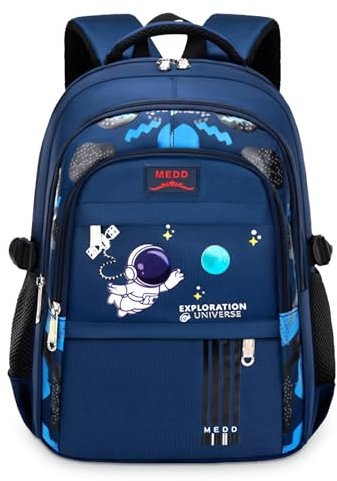 IvyH Kinderrucksack Jungen Schultasche für 1-6. Klasse, Wasserdichte Leichte Große Kapazität Rucksack Schule für Jungen von 6-12 Jahren, Ergonomisch Gestalteter Rucksack, Blau