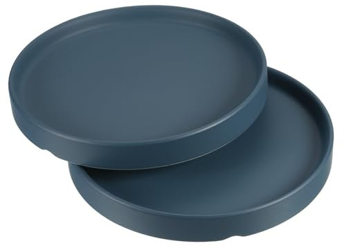 PATIKIL Soucoupe de Pot de Fleurs 6 Pouces, Lot de 2 Plateaux en Céramique Ronds pour Plantes D'Intérieur et D'Extérieur, Bleu Foncé