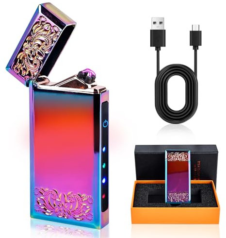 Vegena USB Elektronisches Feuerzeug - Winddichtes, Lichtbogen Feuerzeug mit Touchscreen, Dual ARC, Geschenkidee (Bunt)