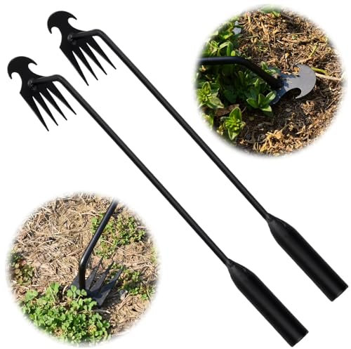 YAOZUP Bêcheur de Mauvaises Herbes, 2pcs 40cm Arrache Mauvaise Herbes Jardinage, Revêtement Galvanisé en Acier au Manganèse, Bêcheur Manuel à 4 Dents, Extracteur Mauvaises Herbes