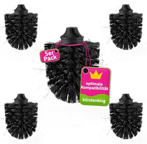 Bürstenking WC Ersatzbürstenkopf, 63 mm, Toilettenbürstenkopf Set passend für M12 WC-Garnituren, Borsten Ersatzklobürstenkopf, mit M12 Innengewinde, 5 Stück, schwarz